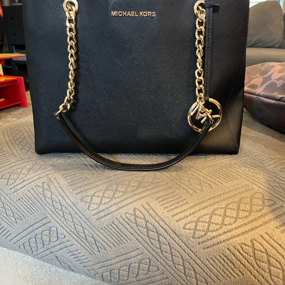 Michael Kors Black and Gold Shoulder Bag with Chain Straps